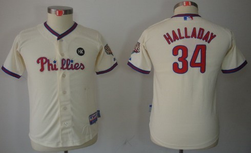 Philadelphia Phillies #34 Roy Halladay Cream Kids Jersey