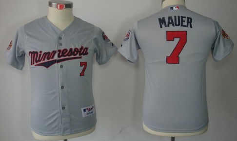 Minnesota Twins #7 Joe Mauer Gray Kids Jersey 