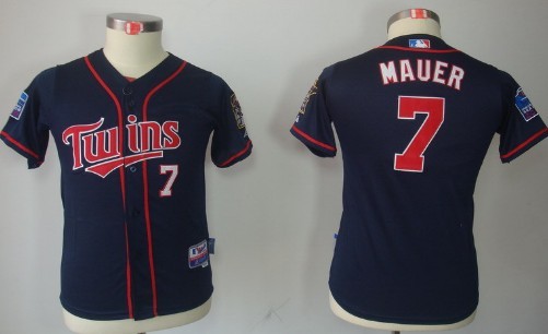 Minnesota Twins #7 Joe Mauer Navy Blue Kids Jersey 