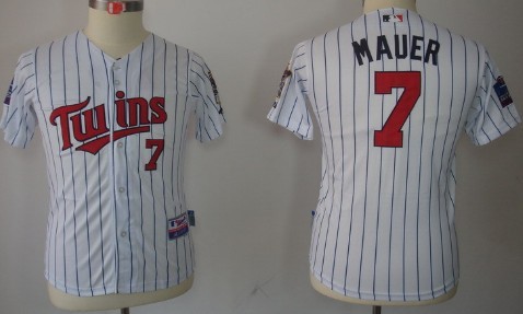 Minnesota Twins #7 Joe Mauer White Pinstripe Kids Jersey 