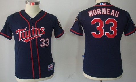 Minnesota Twins #33 Justin Morneau Navy Blue Kids Jersey 