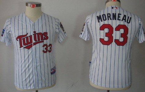 Minnesota Twins #33 Justin Morneau White Pinstripe Kids Jersey 