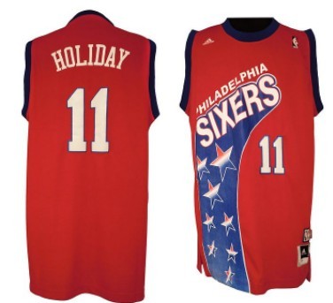 Philadelphia 76ers #11 Jrue Holiday ABA Hardwood Classic Fashion Swingman Red Jersey 