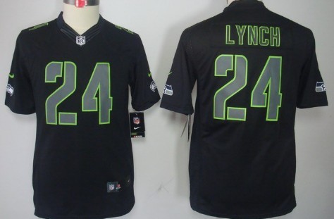 Nike Seattle Seahawks #24 Marshawn Lynch Black Impact Limited Kids Jersey 