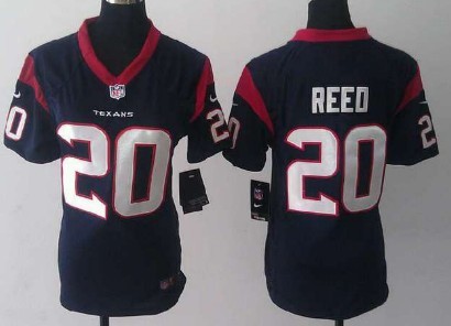 Nike Houston Texans #20 Ed Reed Blue Game Womens Jersey 