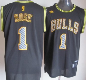 Chicago Bulls #1 Derrick Rose Black Electricity Fashion Jersey