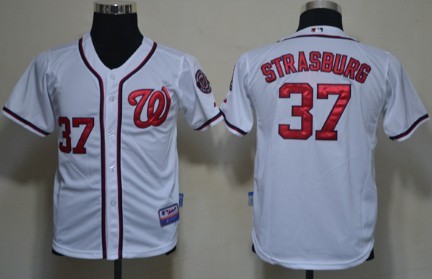 Washington Nationals #37 Stephen Strasburg White Kids Jersey