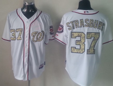 Washington Nationals #37 Stephen Strasburg White With Camo Jersey