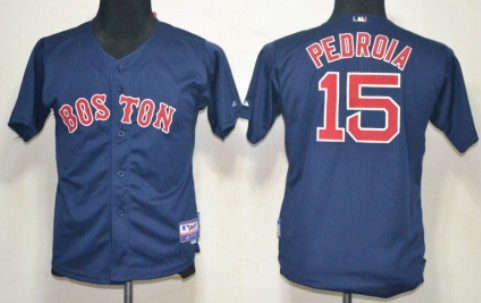 Boston Red Sox #15 Dustin Pedroia Navy Blue Kids Jersey