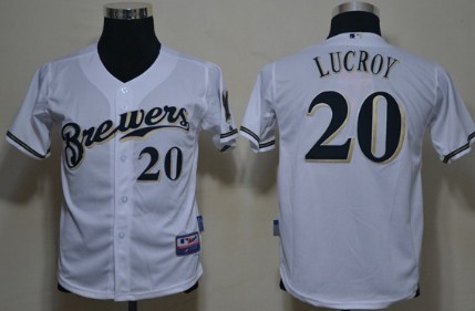 Milwaukee Brewers #20 Jonathan Lucroy White Kids Jersey