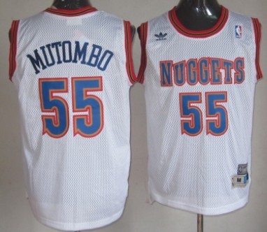 Denver Nuggets #55 Dikembe Mutombo White Swingman Throwback Jersey