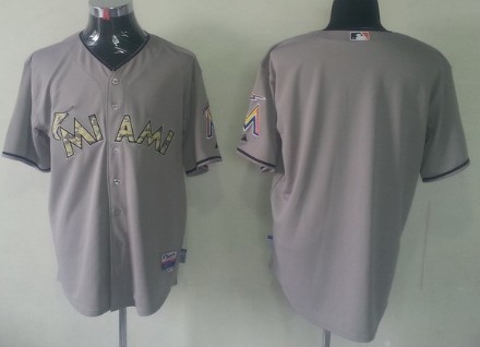 Kids' Miami Marlins Customized Gray With Camo Jersey 