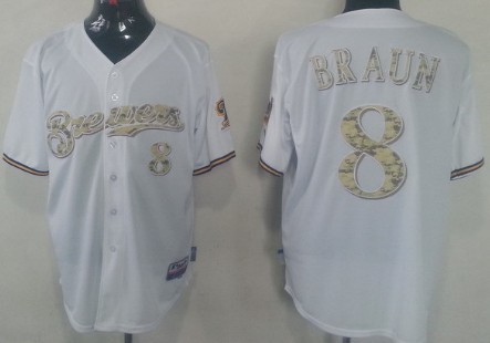 Milwaukee Brewers #8 Ryan Braun White With Camo Jersey