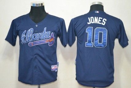 Atlanta Braves #10 Chipper Jones Navy Blue Kids Jersey