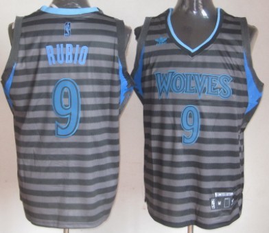 Minnesota Timberwolves #9 Ricky Rubio Gray With Black Pinstripe Jersey 