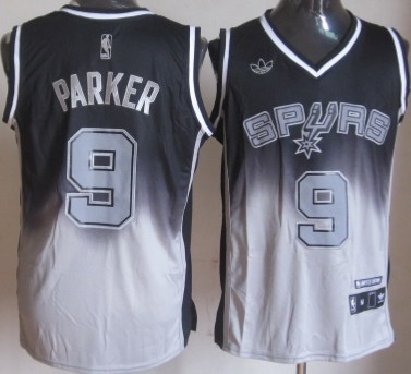 San Antonio Spurs #9 Tony Parker Black/Gray Fadeaway Fashion Jersey