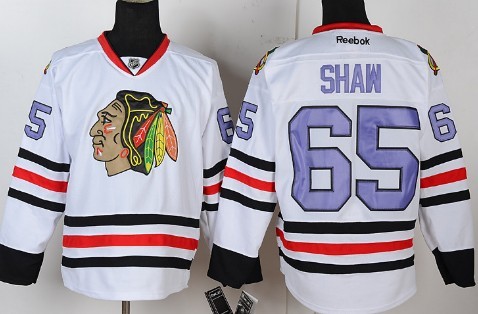 Chicago Blackhawks #65 Andrew Shaw White With Purple Jersey 