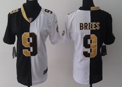 Nike New Orleans Saints #9 Drew Brees Black/White Two Tone Womens Jersey