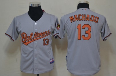 Baltimore Orioles #13 Manny Machado Gray Kids Jersey