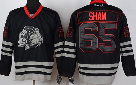 Chicago Blackhawks #65 Andrew Shaw Black Ice Skulls Jersey