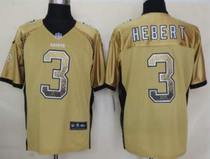 Nike New Orleans Saints #3 Bobby Hebert Drift Fashion Gold Elite Jersey