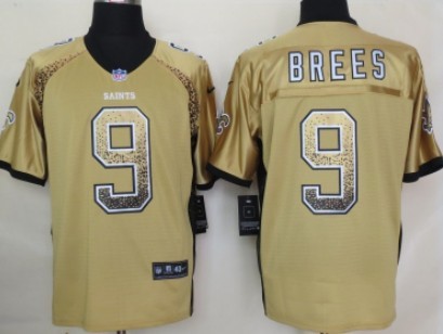 Nike New Orleans Saints #9 Drew Brees Drift Fashion Gold Elite Jersey