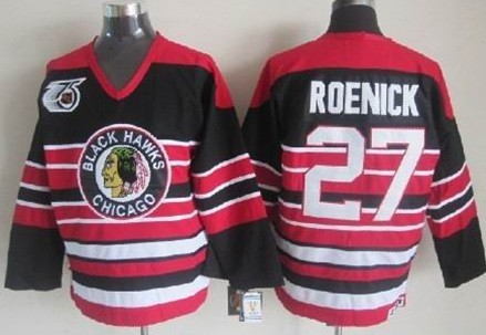 Chicago Blackhawks #27 Jeremy Roenick Black Pinstripe 75TH Throwback CCM Jersey