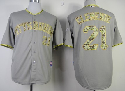 Pittsburgh Pirates #21 Roberto Clemente Gray With Camo Jersey  