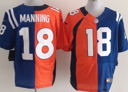 Nike Indianapolis Colts&Denver Broncos #18 Peyton Manning Orange/Blue Two Tone Elite Jersey