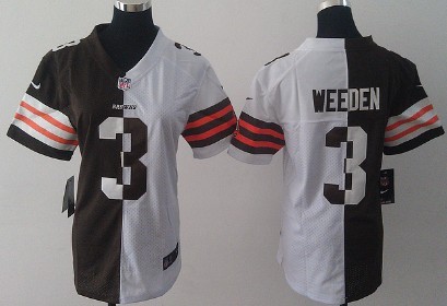 Nike Cleveland Browns #3 Brandon Weeden Brown/White Two Tone Womens Jersey 