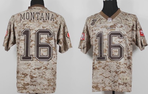 Nike San Francisco 49ers #16 Joe Montana 2013 USMC Camo Elite Jersey