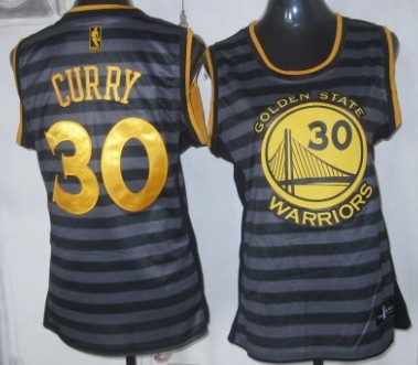 Golden State Warriors #30 Stephen Curry Gray With Black Pinstripe Womens Jersey