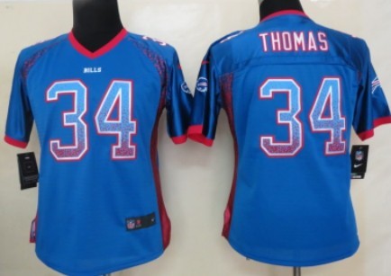 Nike Buffalo Bills #34 Thurman Thomas Drift Fashion Blue Womens Jersey 