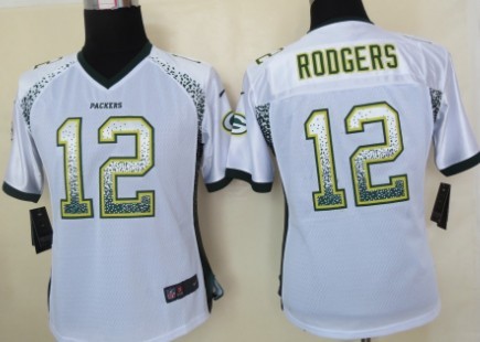 Nike Green Bay Packers #12 Aaron Rodgers Drift Fashion White Womens Jersey 