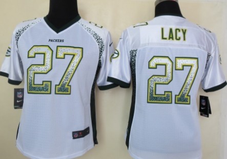 Nike Green Bay Packers #27 Eddie Lacy Drift Fashion White Womens Jersey 