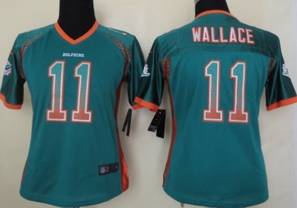 Nike Miami Dolphins #11 Mike Wallace Drift Fashion Green Womens Jersey 