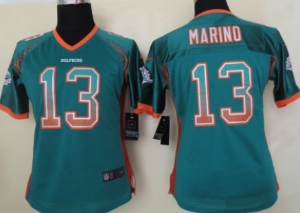 Nike Miami Dolphins #13 Dan Marino Drift Fashion Green Womens Jersey 