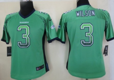 Nike Seattle Seahawks #3 Russell Wilson Drift Fashion Green Womens Jersey 