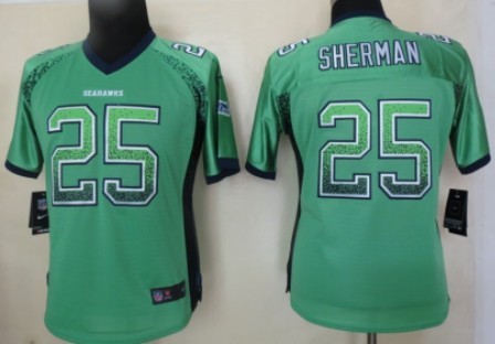 Nike Seattle Seahawks #25 Richard Sherman Drift Fashion Green Womens Jersey 