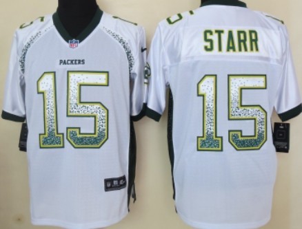 Nike Green Bay Packers #15 Bart Starr Drift Fashion White Elite Jersey 