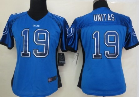 Nike Indianapolis Colts #19 Johnny Unitas Drift Fashion Blue Womens Jersey 