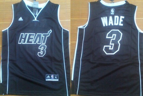 Miami Heat #3 Dwyane Wade All Black With Heat Kids Jersey