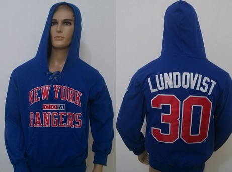 CCM New York Rangers #30 Henrik Lundqvist Light Blue Hoodie