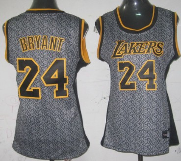 Los Angeles Lakers #24 Kobe Bryant Gray Static Fashion Womens Jersey 