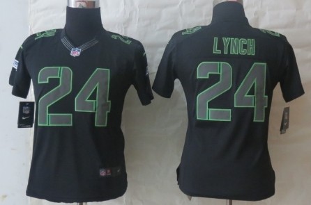 Nike Seattle Seahawks #24 Marshawn Lynch Black Impact Limited Womens Jersey 