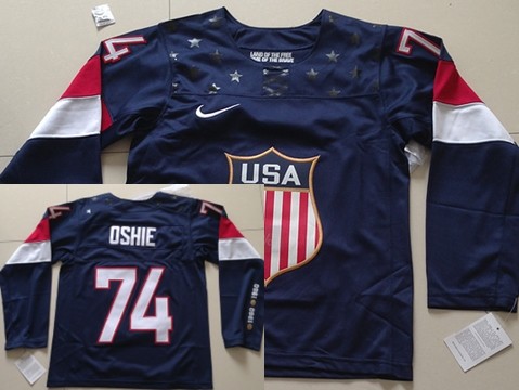 2014 Olympics USA #74 T.J. Oshie Navy Blue Kids Jersey 