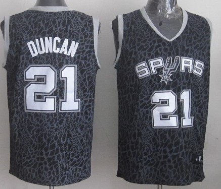 San Antonio Spurs #21 Tim Duncan Black Leopard Print Fashion Jersey