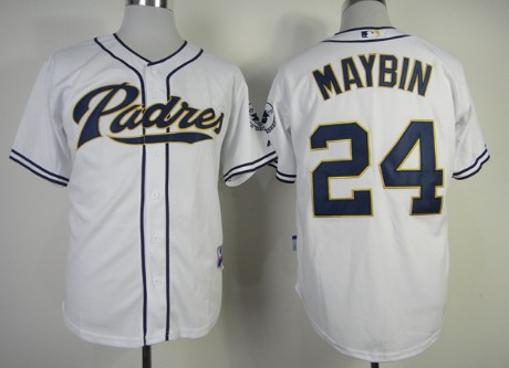 San Diego Padres #24 Cameron Maybin White Jersey