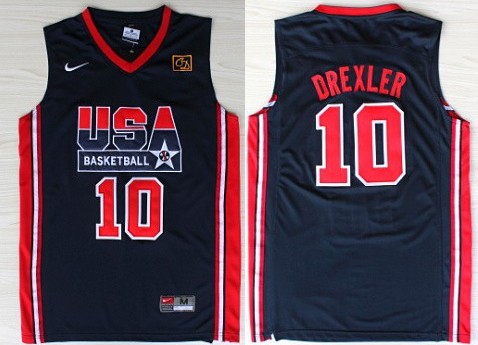 1992 Olympics Team USA #10 Clyde Drexler Navy Blue Swingman Jersey 