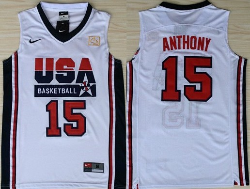 1992 Olympics Team USA #15 Carmelo Anthony White Swingman Jersey 